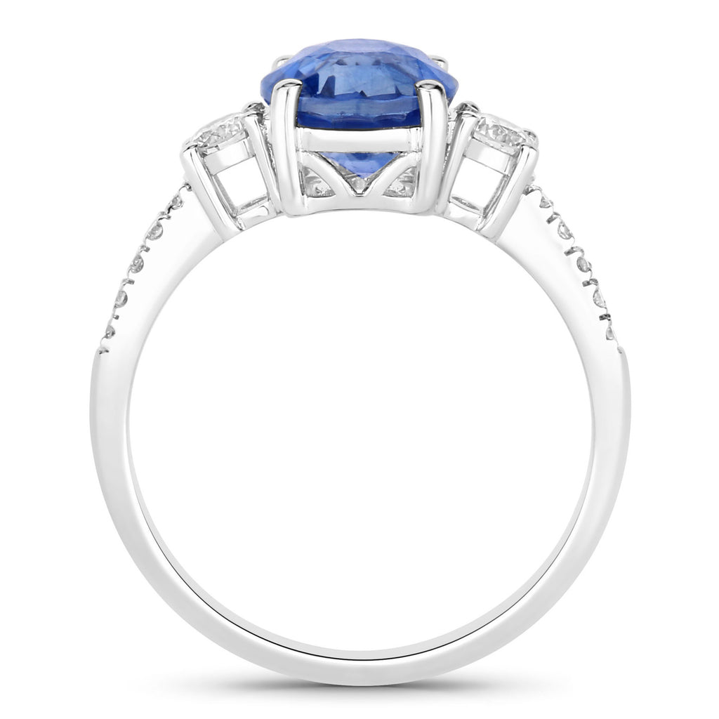 Blue Sapphire Ring With Diamonds 3.06 Carats 18K White Gold