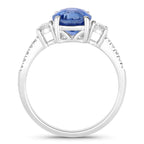 Blue Sapphire Ring With Diamonds 3.06 Carats 18K White Gold