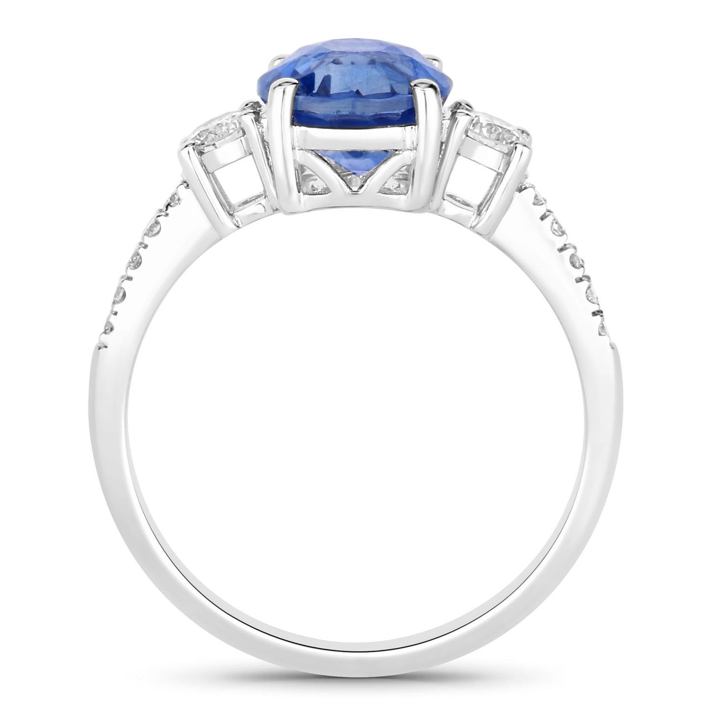 Blue Sapphire Ring With Diamonds 3.06 Carats 18K White Gold