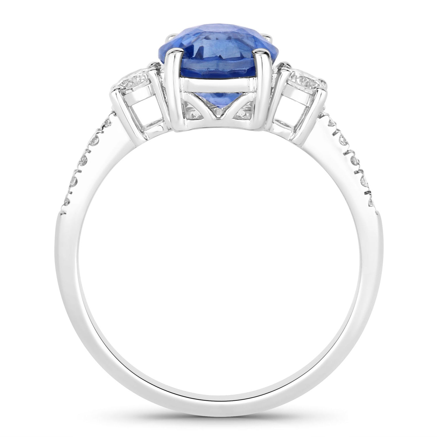 Blue Sapphire Ring With Diamonds 3.06 Carats 18K White Gold