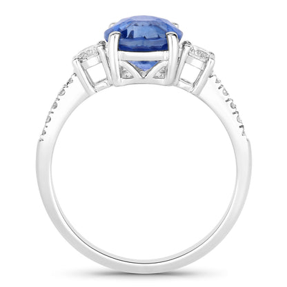 Blue Sapphire Ring With Diamonds 3.06 Carats 18K White Gold