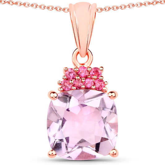 Pink Amethyst Pendant Rhodolite 5.53 Carats 18K Rose Gold Plated Silver