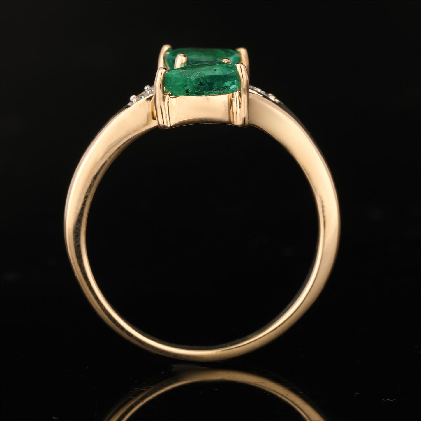 Natural Zambian Emerald Ring With Diamonds 0.74 Carats 9K Yellow Gold