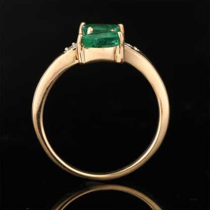 Natural Zambian Emerald Ring With Diamonds 0.74 Carats 9K Yellow Gold