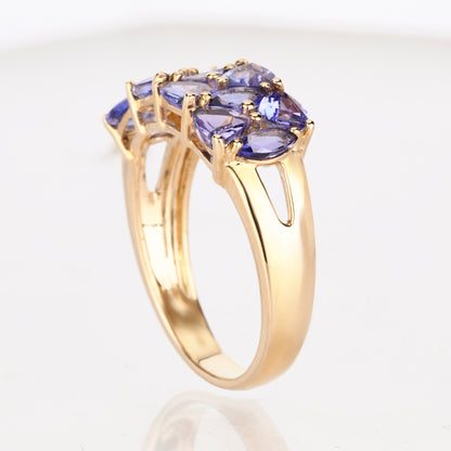 Natural Tanzanite Cluster Ring 2.54 Carats 9K Yellow Gold