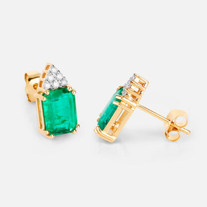 Natural Emerald Earrings With Diamonds 2.84 Carats 14K Yellow Gold