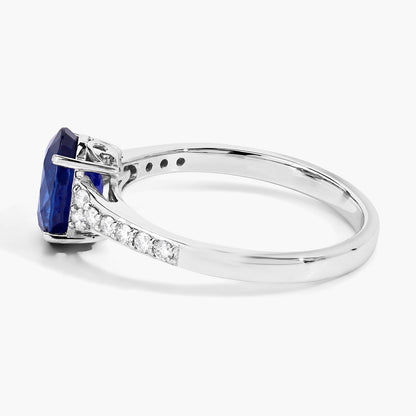 Blue Sapphire Ring With Diamonds 2.2 Carats 18K White Gold