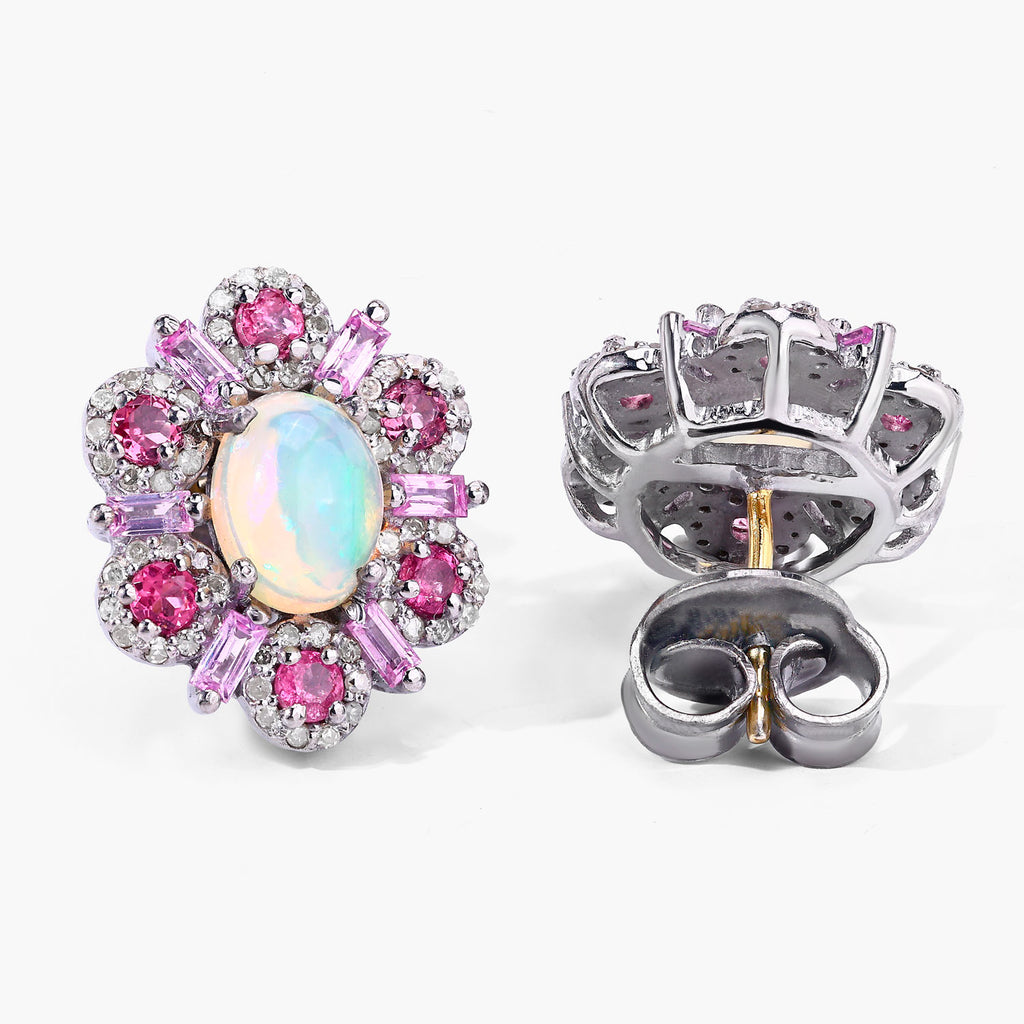 Natural Mixed Gemstones Earrings 3.78 Carats Sterling Silver