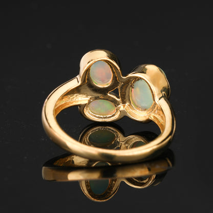 Natural Ethiopian Opal Ring 1.58 Carats Gold Plated Silver