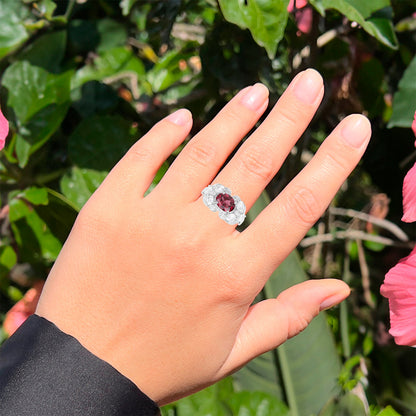 Rhodolite Garnet Ring White Zircon Setting 3.15 Carats