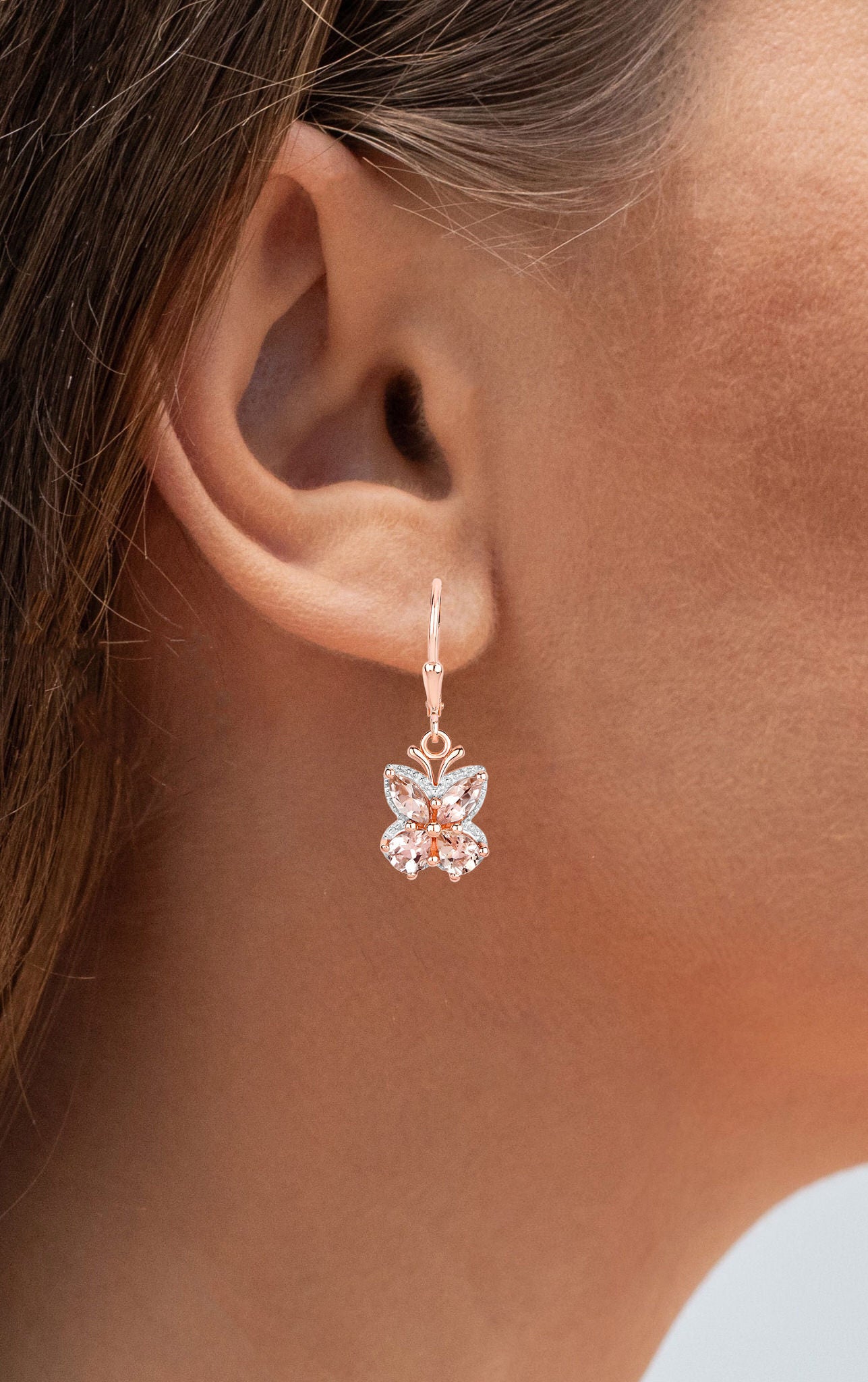 Morganite Dangle Earrings 1.86 Carats 18K Rose Gold Plated Silver