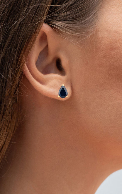 Blue Sapphire Stud Earrings 1.57 Carats 14K Yellow Gold