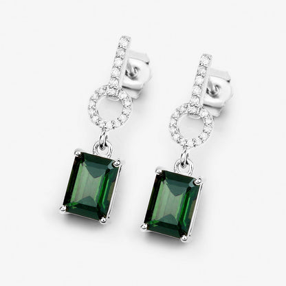 Green Tourmaline Dangle Earrings Diamonds 2.26 Carats 14K White Gold