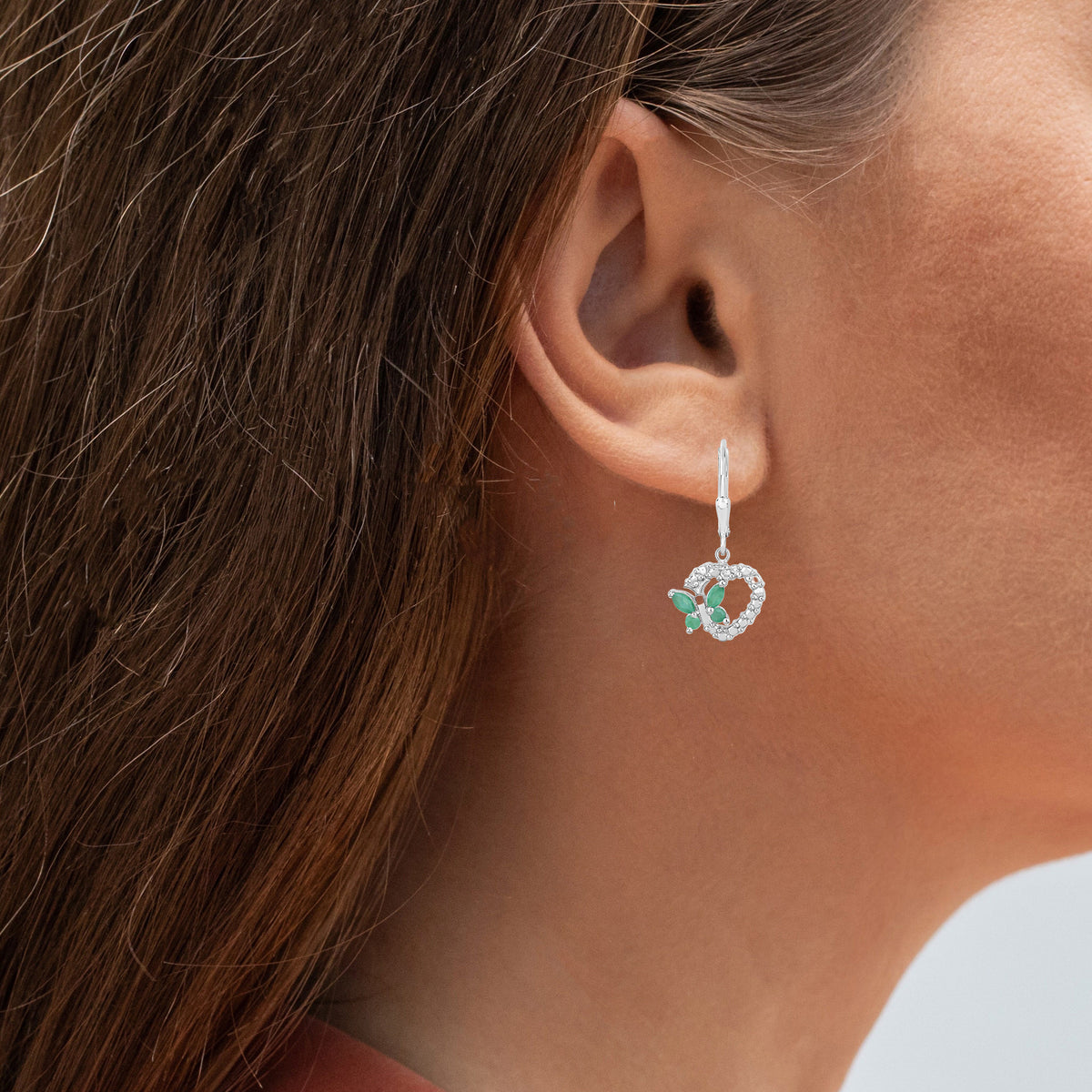 Emerald Butterfly Earrings With White Sapphire 0.38 Carats Sterling Silver