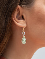 Green Amethyst Dangle Earrings 10 Carats 14K Yellow Gold Plated Silver