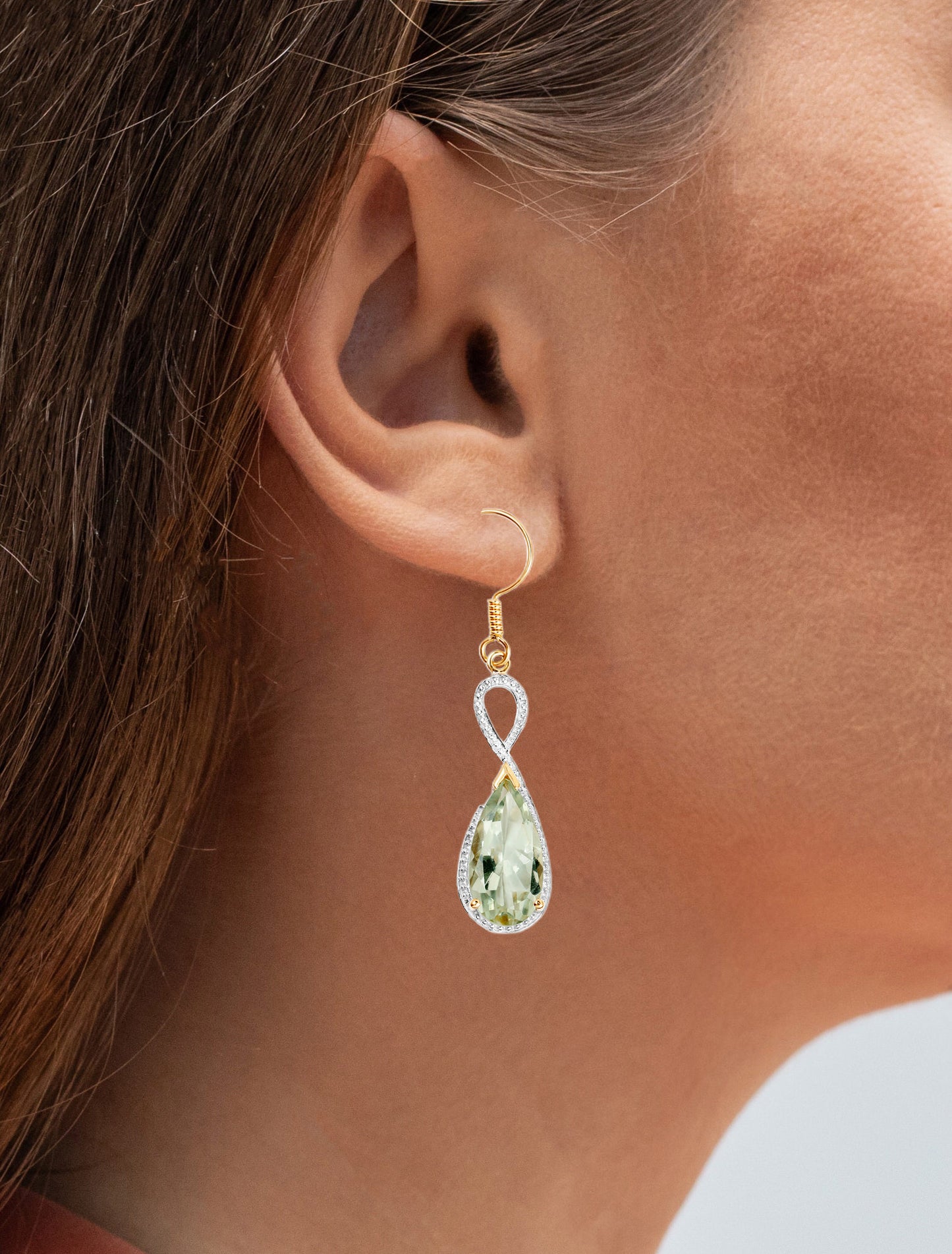 Green Amethyst Dangle Earrings 10 Carats 14K Yellow Gold Plated Silver