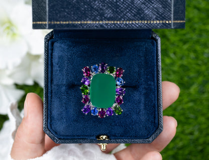 Green Chalcedony Ring Amethyst Rhodolite Chrome Diopside Kyanite 26 Carats