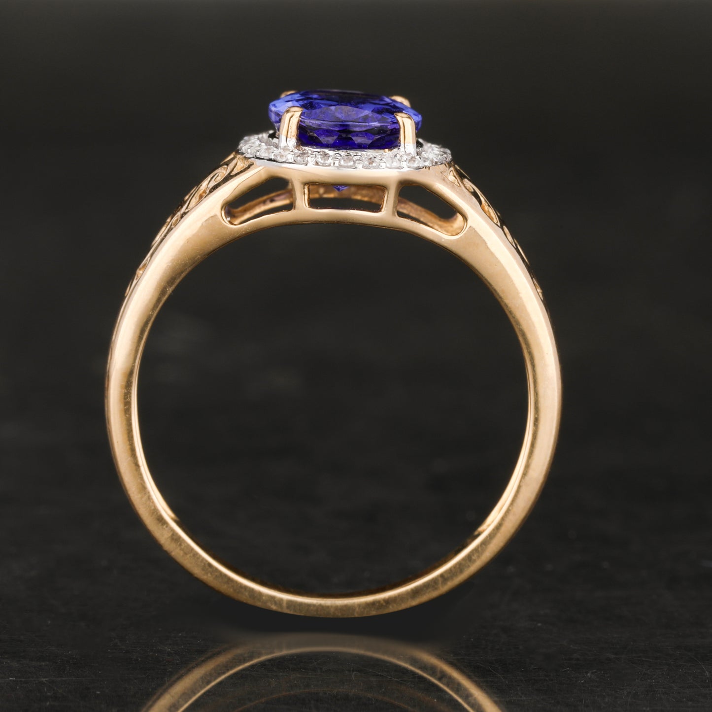Natural Tanzanite Ring With White Zircon 1.85 Carats 9K Yellow Gold
