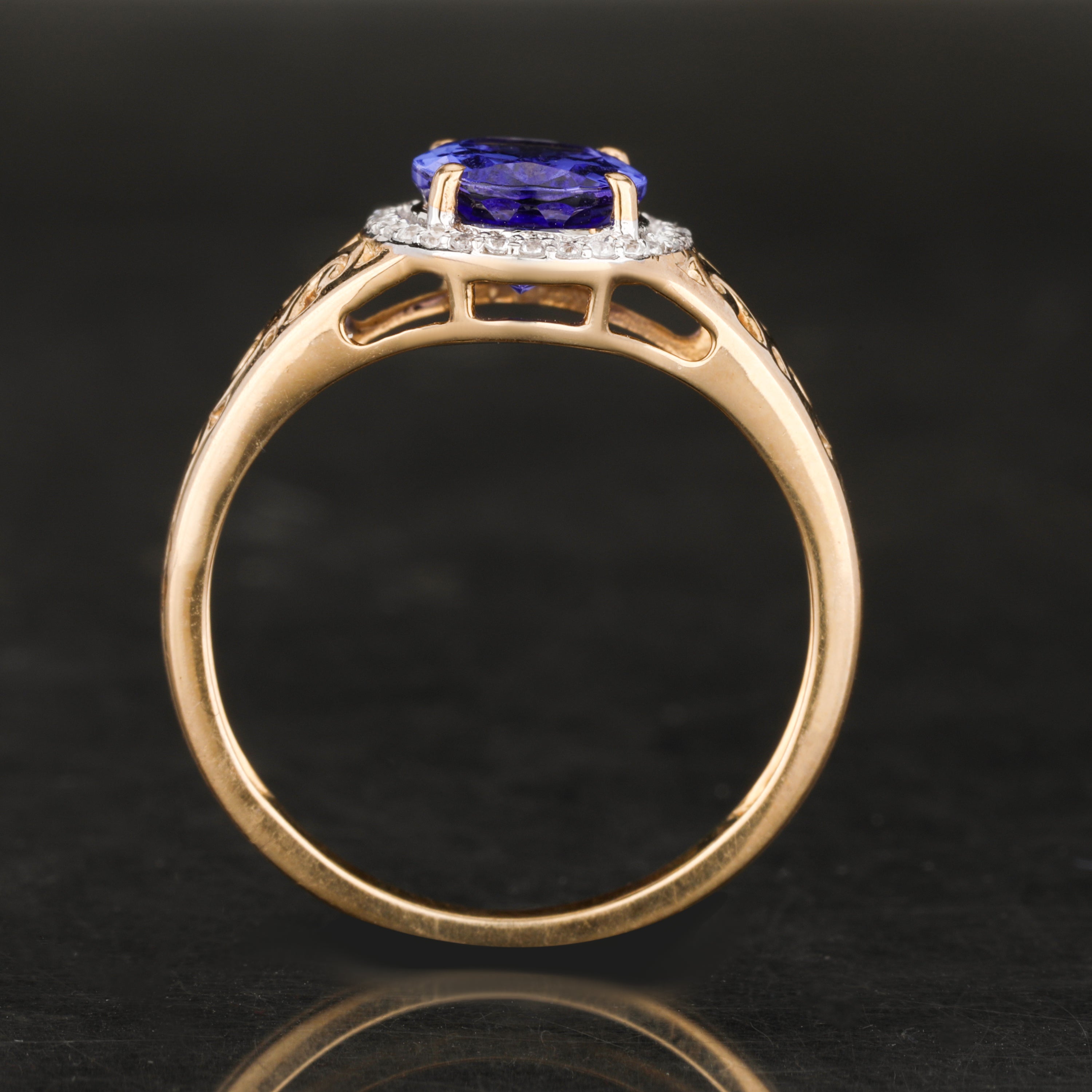 Natural Tanzanite Ring With White Zircon 1.85 Carats 9K Yellow Gold
