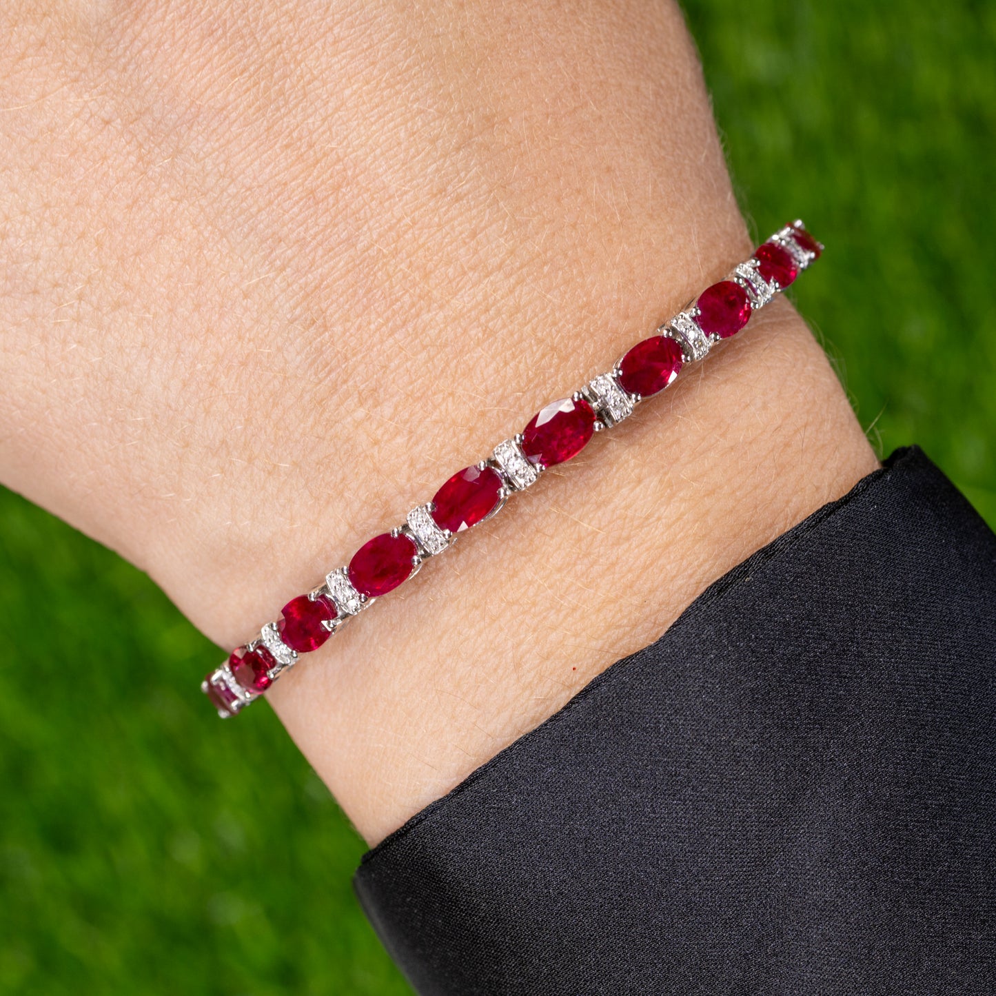 Natural Ruby Bracelet With Diamonds 11.6 Carats 14K White Gold