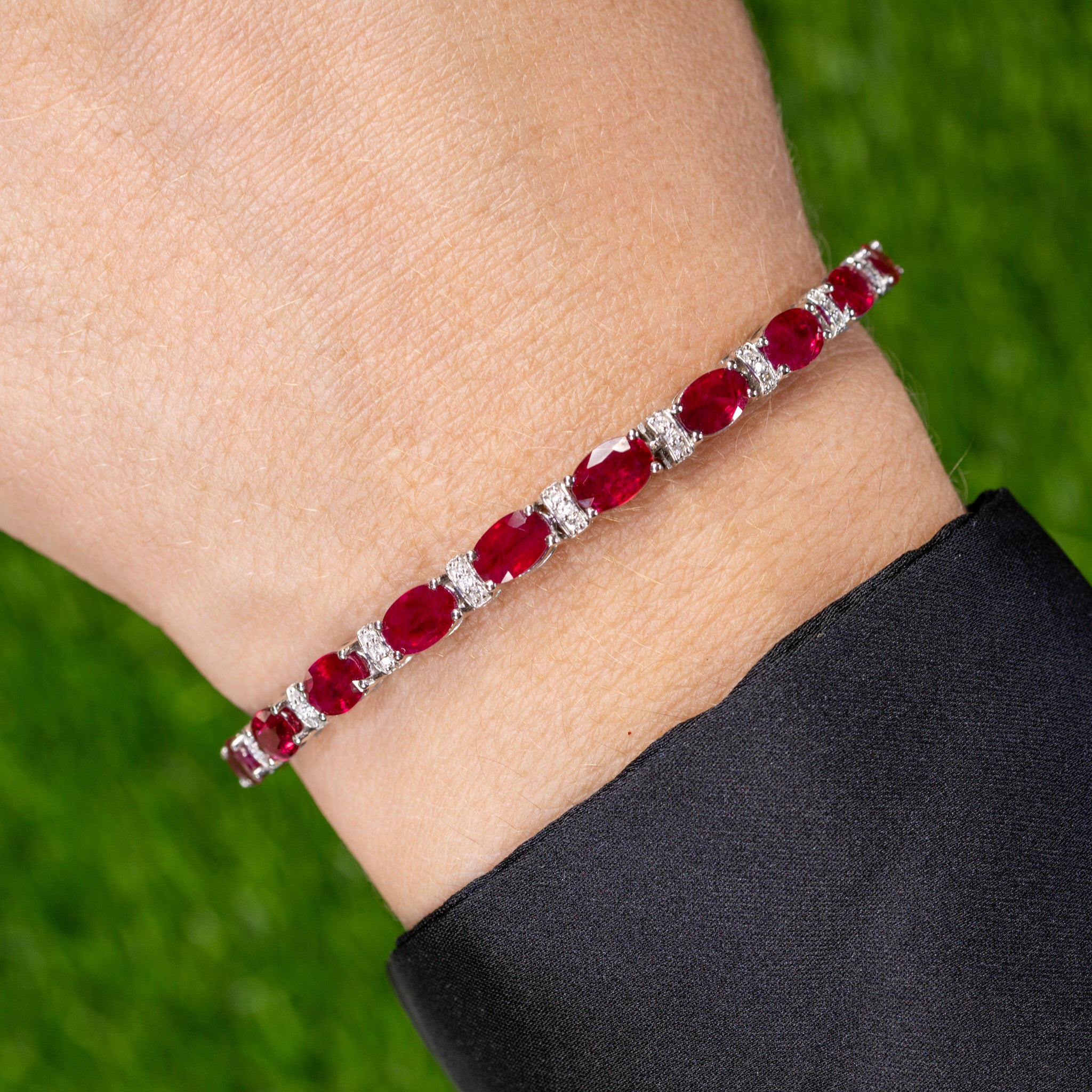 Natural Ruby Bracelet With Diamonds 11.6 Carats 14K White Gold