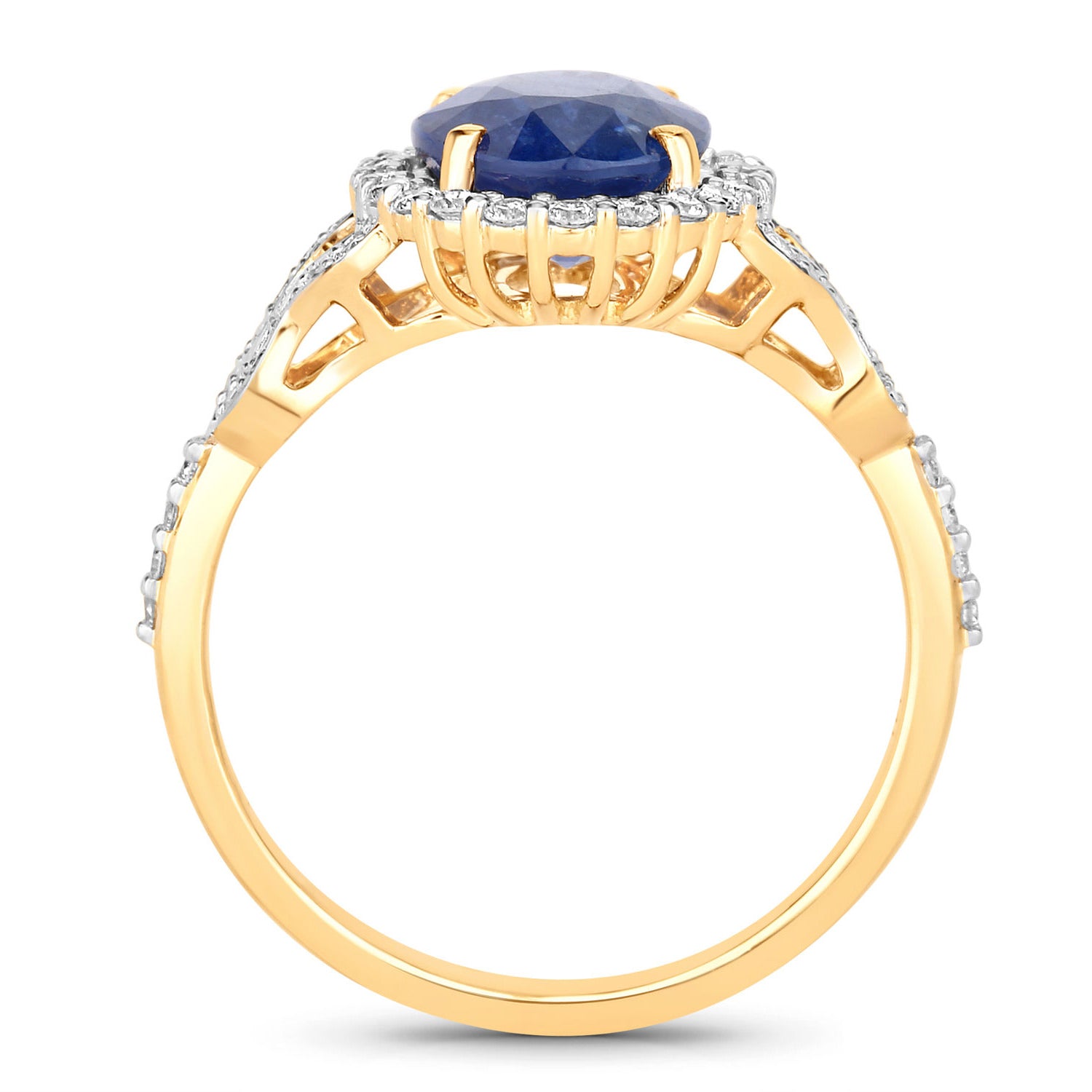 Blue Sapphire Ring With Diamonds 3.46 Carats 18K Yellow Gold