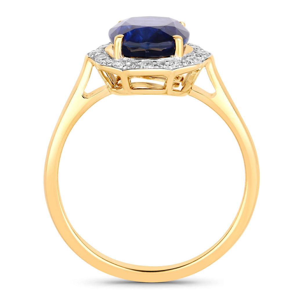 Blue Sapphire Ring With Diamonds 3.54 Carats 18K Yellow Gold