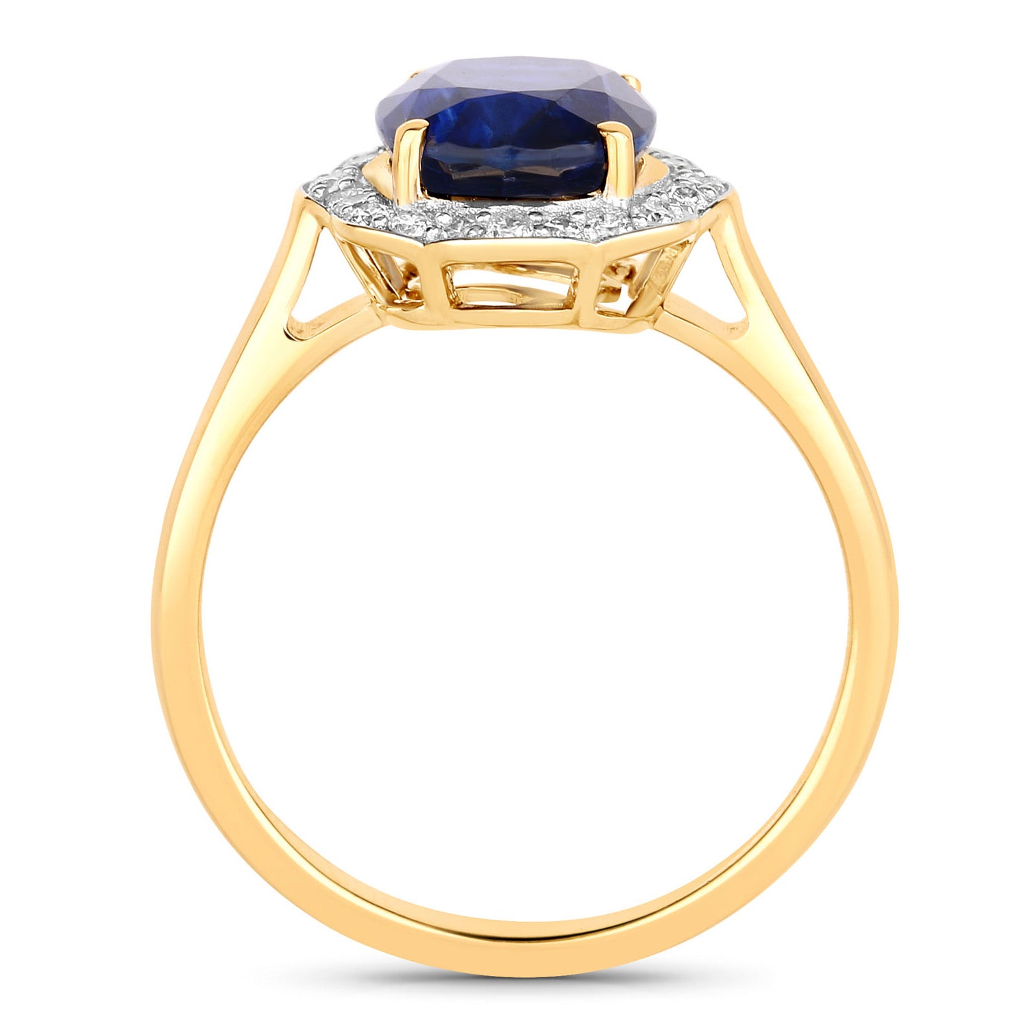 Blue Sapphire Ring With Diamonds 3.54 Carats 18K Yellow Gold