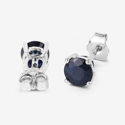 Blue Sapphire Stud Earrings 1.69 Carats 10K White Gold
