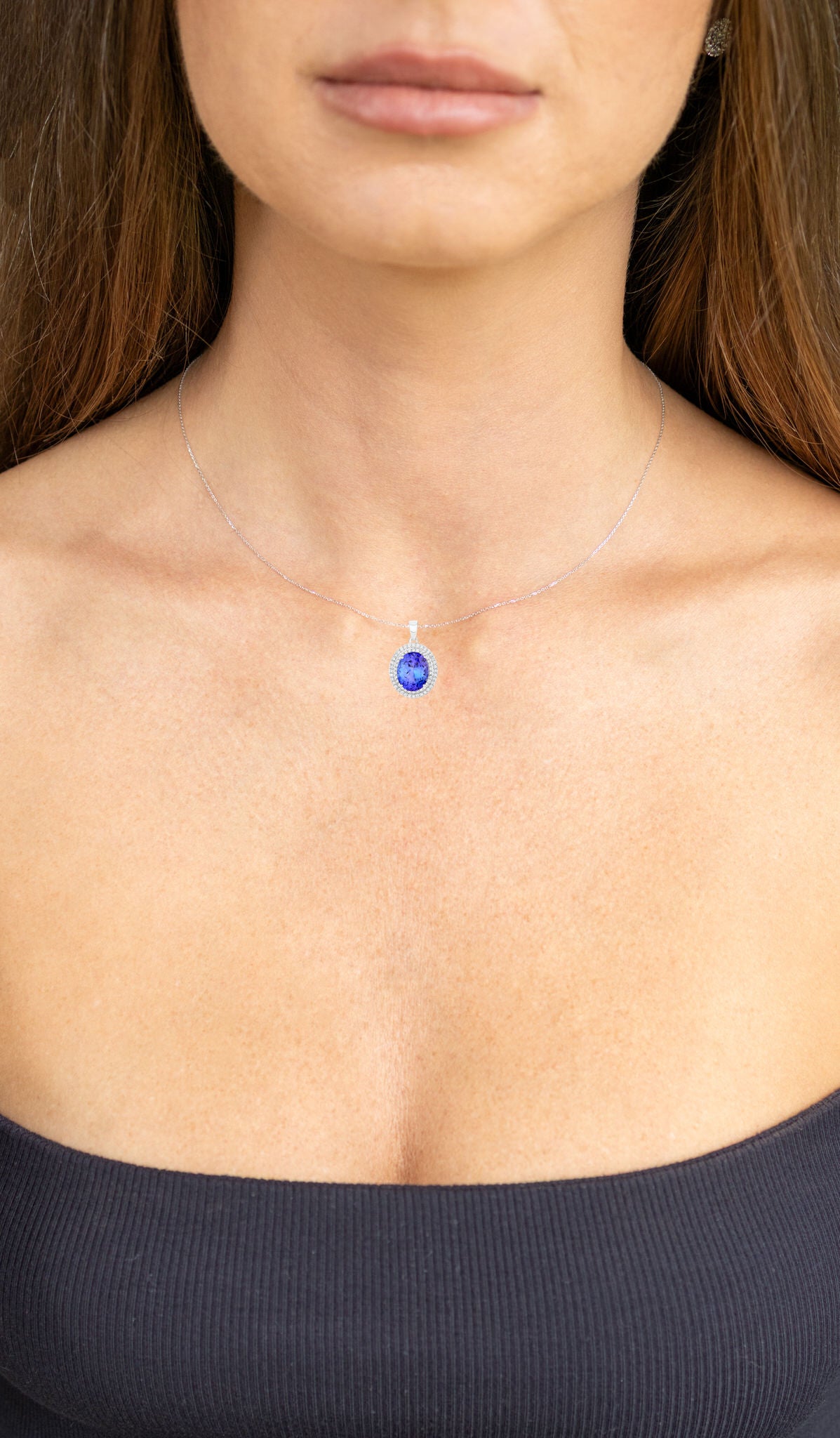 Tanzanite Pendant Necklace Diamonds 3.88 Carats 14K White Gold