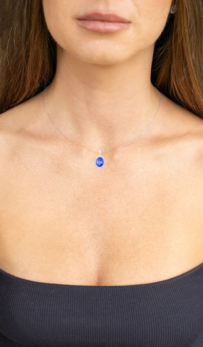 Tanzanite Pendant Necklace Diamonds 3.88 Carats 14K White Gold