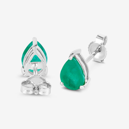Zambian Emerald Stud Earrings 1.29 Carats 10K White Gold
