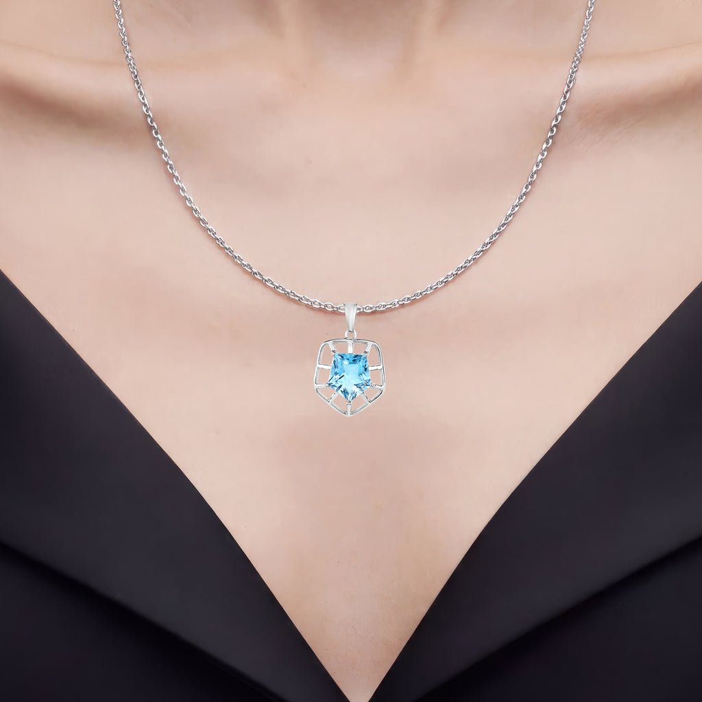 Blue Topaz Pendant 7.58 Carats Sterling Silver