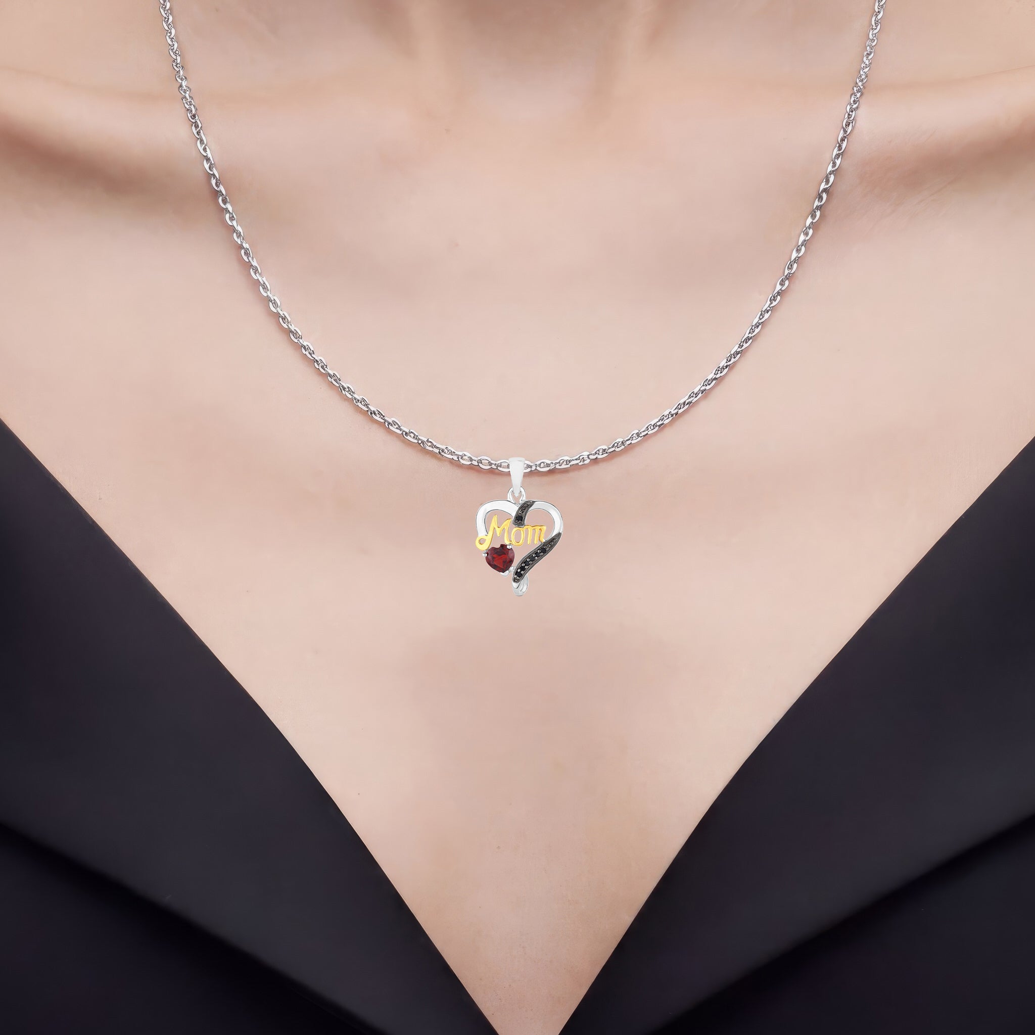 Garnet Mom Pendant With Black Spinel 0.52 Carats Gold Plated Silver