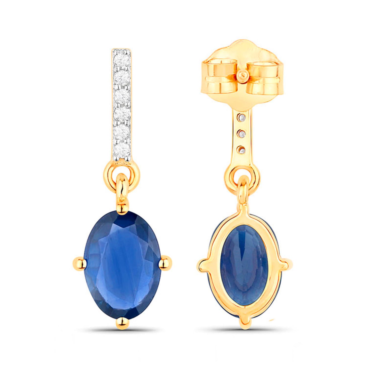 Natural Blue Sapphire Earrings With Diamonds 1.92 Carats 14K Yellow Gold