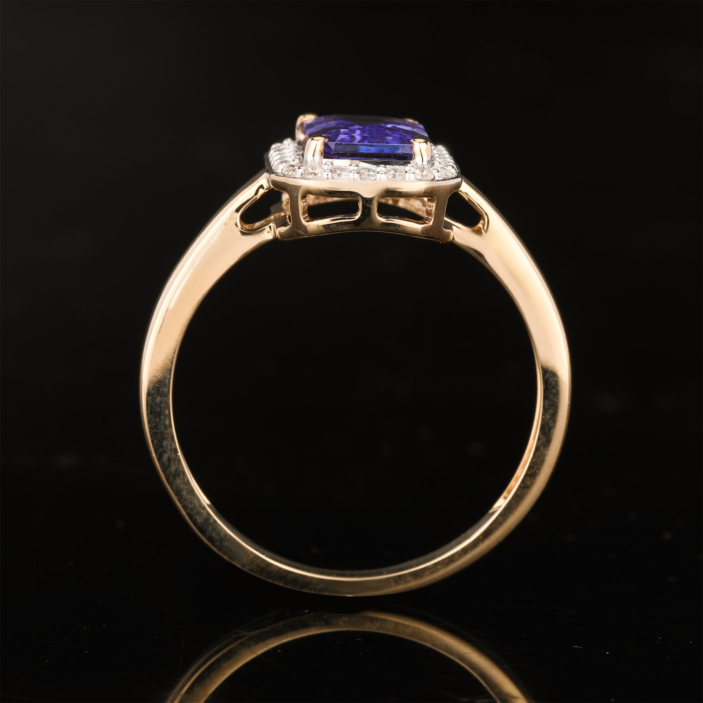 Natural Tanzanite Ring With Diamonds 1.64 Carats 9K Yellow Gold