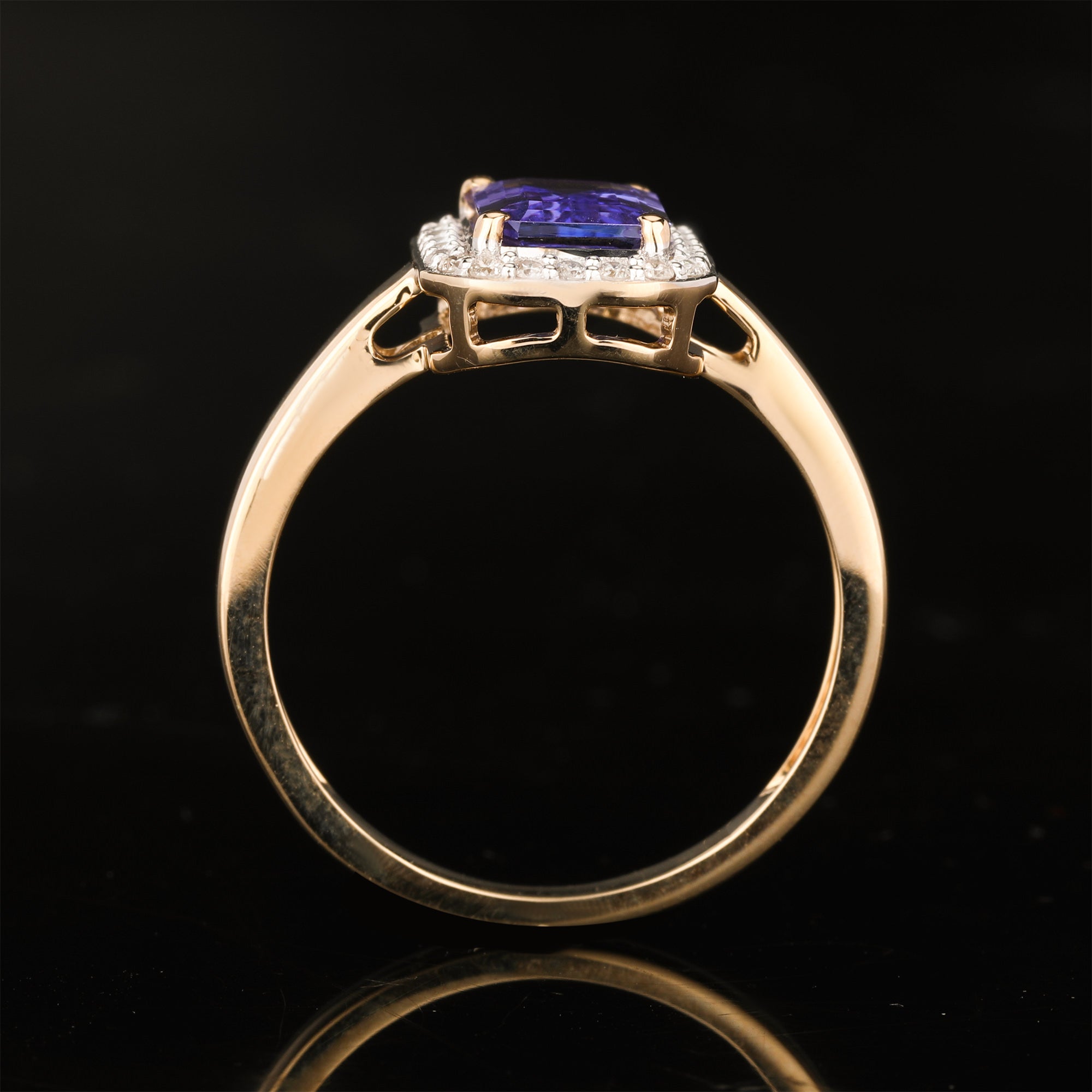 Natural Tanzanite Ring With Diamonds 1.64 Carats 9K Yellow Gold