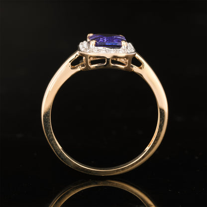 Natural Tanzanite Ring With Diamonds 1.64 Carats 9K Yellow Gold