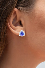 Natural Tanzanite Stud Earrings With Diamonds 3.66 Carats 14K White Gold