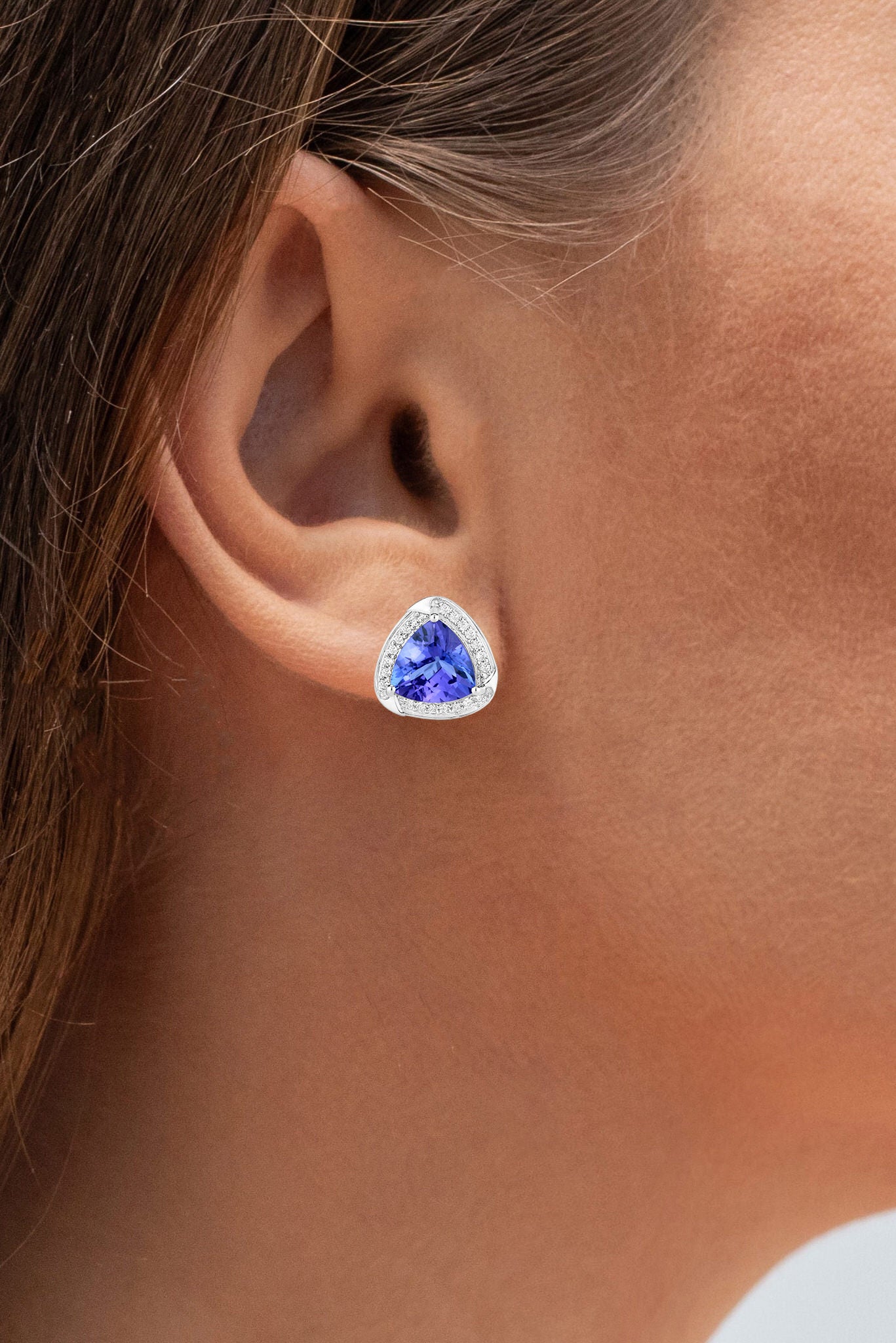 Natural Tanzanite Stud Earrings With Diamonds 3.66 Carats 14K White Gold