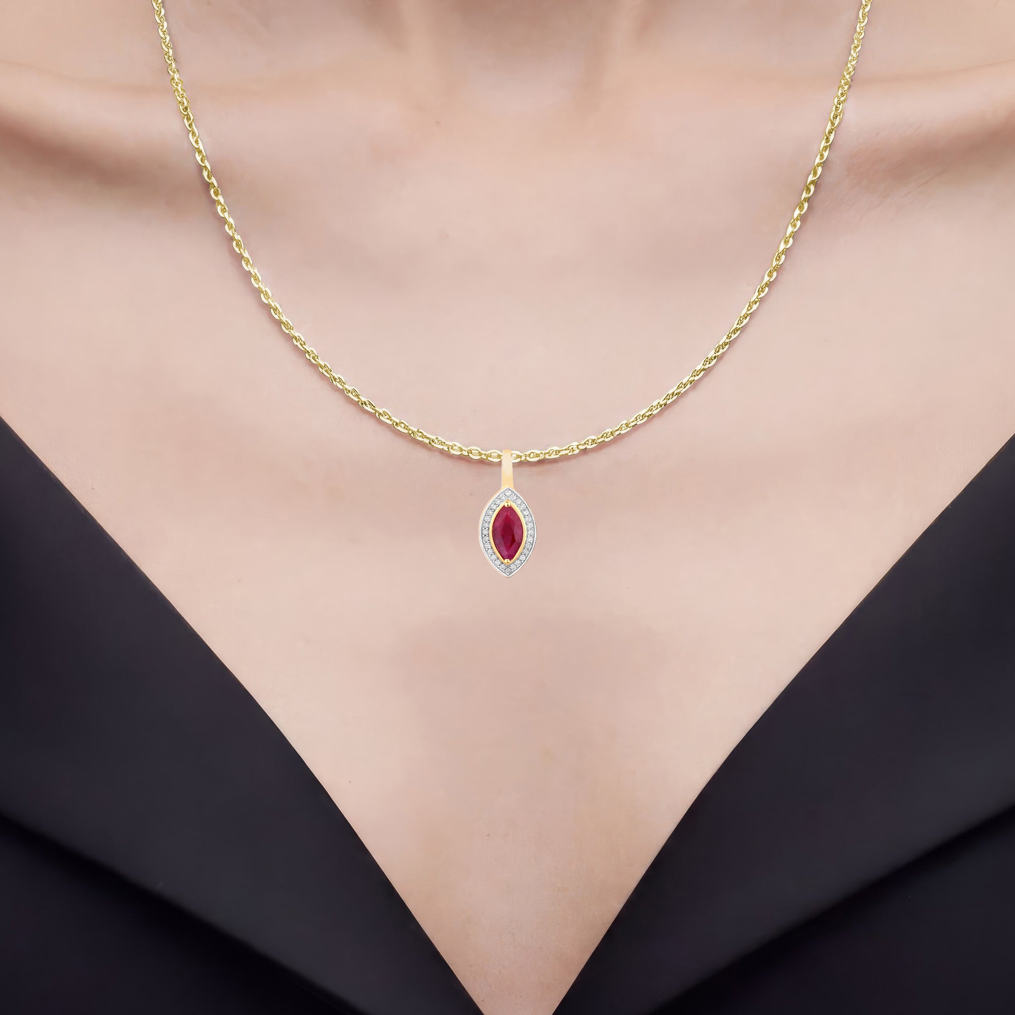 Ruby Pendant With Diamonds 1.5 Carats 10K Yellow Gold