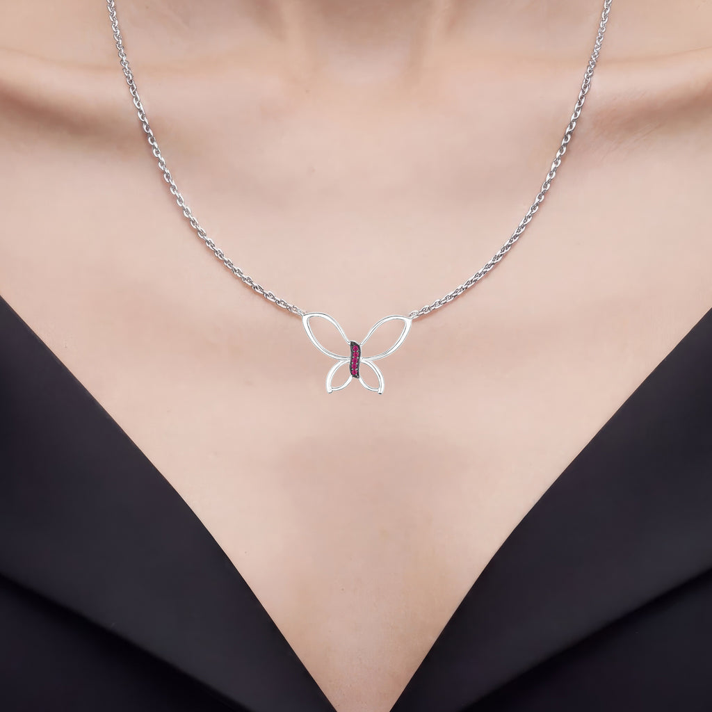 Ruby Butterfly Pendant 0.08 Carats Sterling Silver