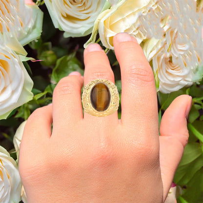 Tiger Eye  Ring 12.5 Carats Gold Plated Silver