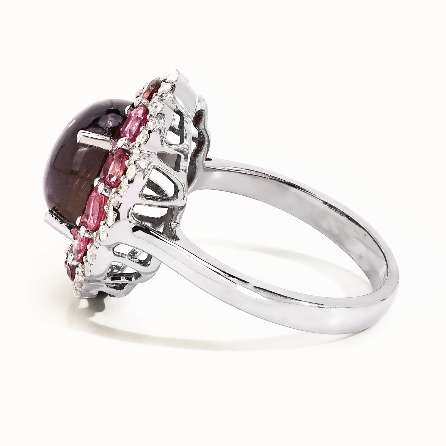 Multicolor Tourmaline Ring With Diamonds 5.72 Carats Sterling Silver