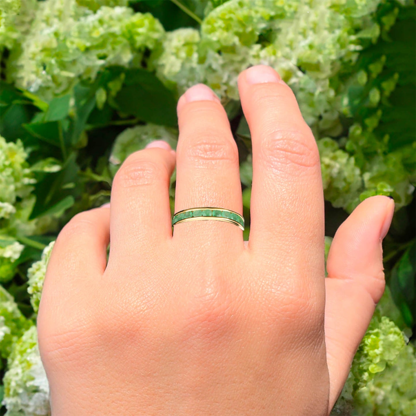 Natural Sakota Emerald Eternity Band Ring 2.2 Carats Gold Plated Silver