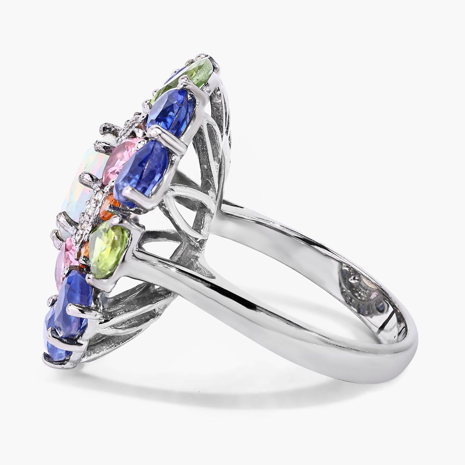 Natural Mixed Gemstones Ring 7.4 Carats Sterling Silver
