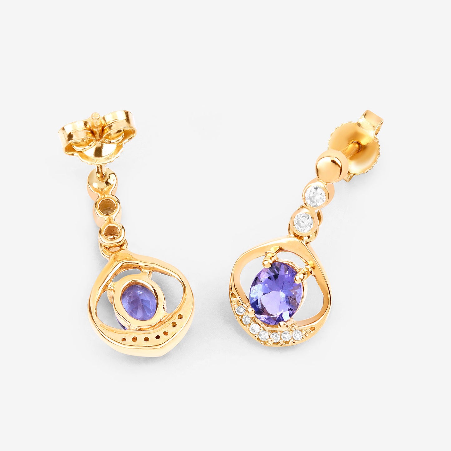 Natural Tanzanite Earrings With Diamonds 0.72 Carats 14K Yellow Gold