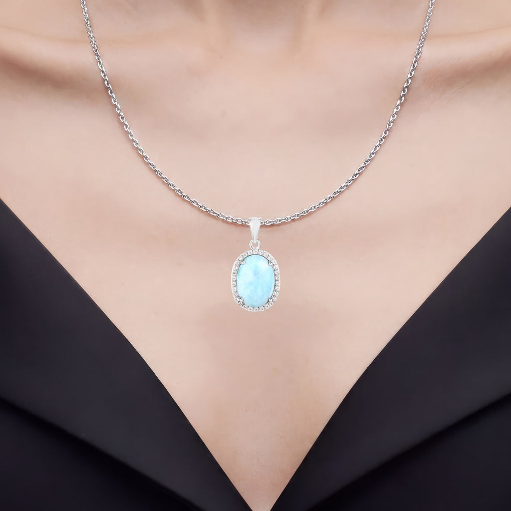 Larimar Pendant With White Topaz 13.5 Carats Sterling Silver