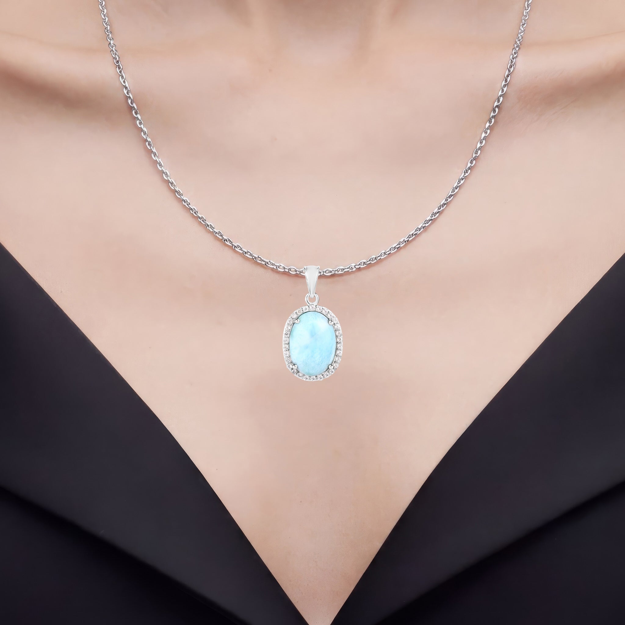 Larimar Pendant With White Topaz 13.5 Carats Sterling Silver