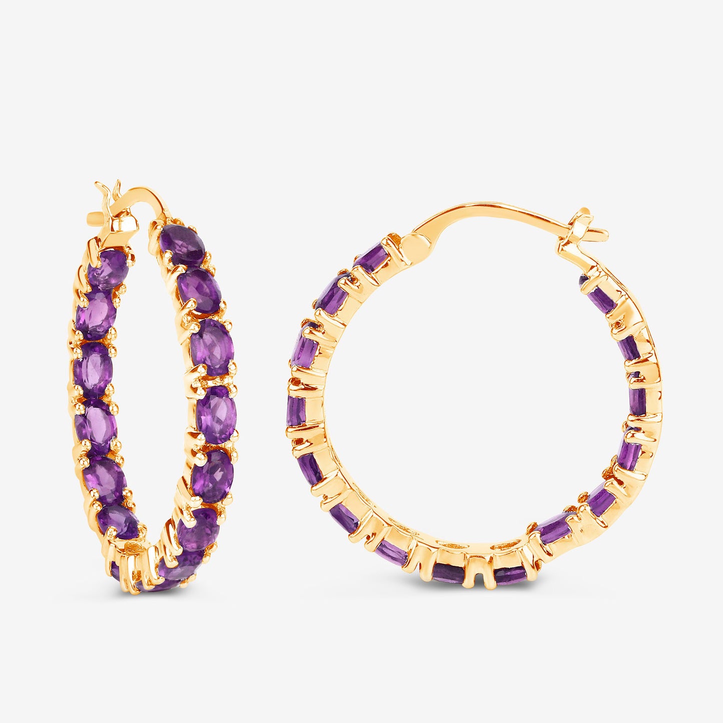 Amethyst Hoop Earrings 4.8 Carats 14K Yellow Gold Plated Silver